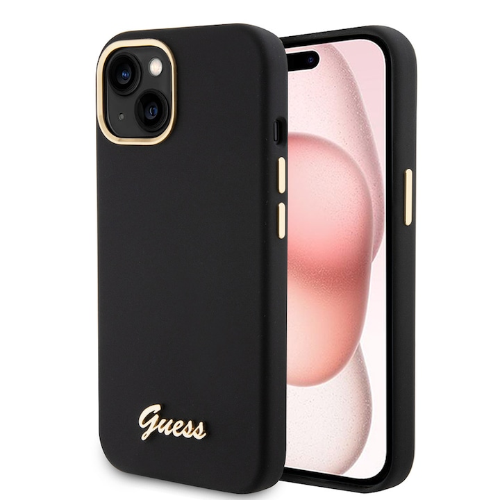 Husa pentru Apple iPhone 15, din TPU, Guess, Culoare Negru