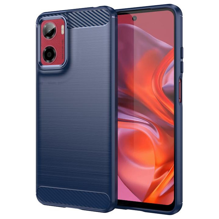 Husa pentru Motorola Moto G05 / Moto E15, SKYDDAR INNOVATION, Carbon Silicone, din Silicon Slim, cu textura Fibra Carbon, set cu sticker, Albastru