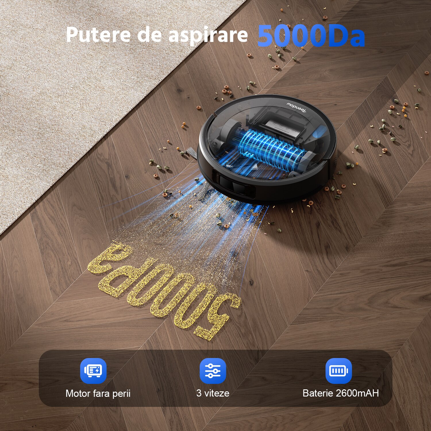 Aspirator robot Teendow D10S Max 2 in 1, Robot de aspirare cu mop, Statie automata de golire, Navigare LiDAR la 360°, Putere de 5000Pa, 120 de minute, Alexa, Google Home, Negru, 2.5 L