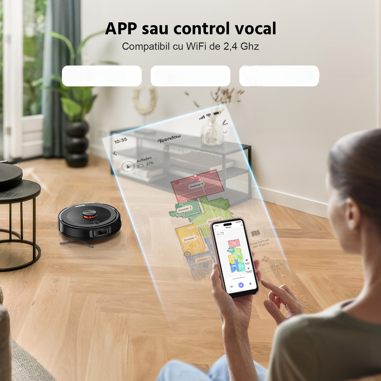 Aspirator robot Teendow D10S Max 2 in 1, Robot de aspirare cu mop, Statie automata de golire, Navigare LiDAR la 360°, Putere de 5000Pa, 120 de minute, Alexa, Google Home, Negru, 2.5 L