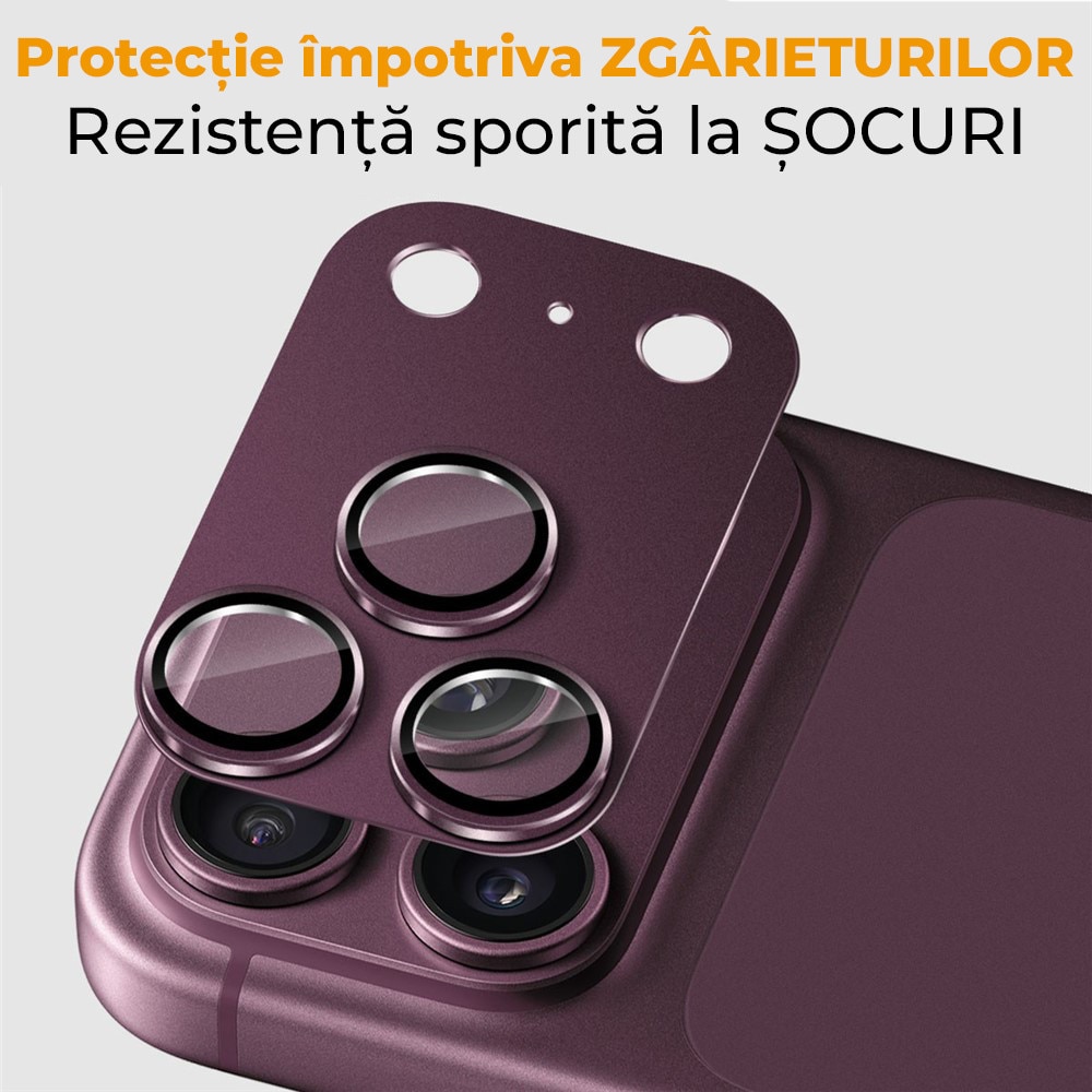 Folie Camera din sticla pentru iPhone 18 Pro, Full Cover, Protectie Completa, Daden, Ultra Rezistenta, Calitate Premium, Burgundiu/Mov