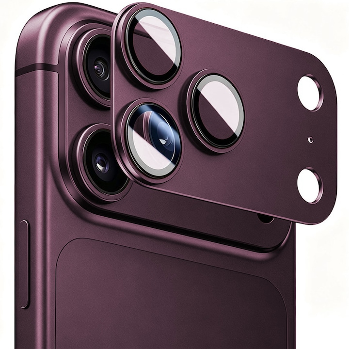 Folie Camera din sticla pentru iPhone 18 Pro, Full Cover, Protectie Completa, Daden, Ultra Rezistenta, Calitate Premium, Burgundiu/Mov