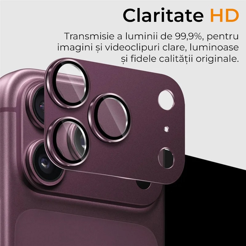 Folie Camera din sticla pentru iPhone 18 Pro, Full Cover, Protectie Completa, Daden, Ultra Rezistenta, Calitate Premium, Burgundiu/Mov