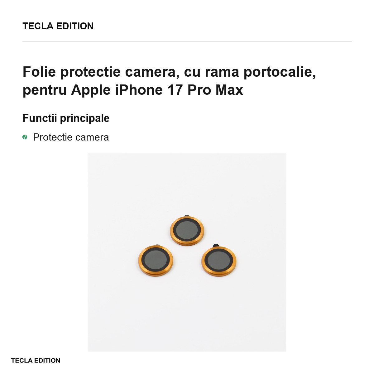 Folie protectie camera, cu rama portocalie, pentru Apple iPhone 17 Pro Max