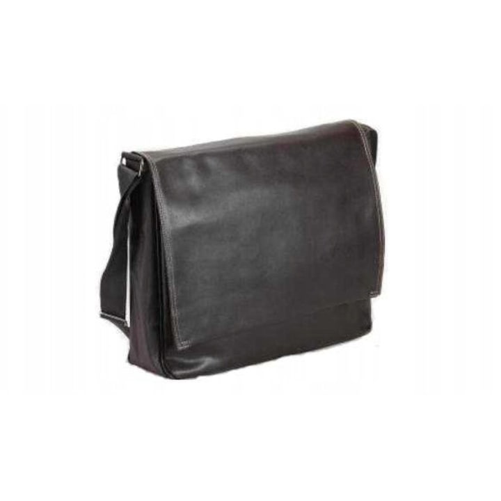 Geantă postas, Masters London, piele ecologică, compartiment laptop 18", maro închis, 42x34x10cm