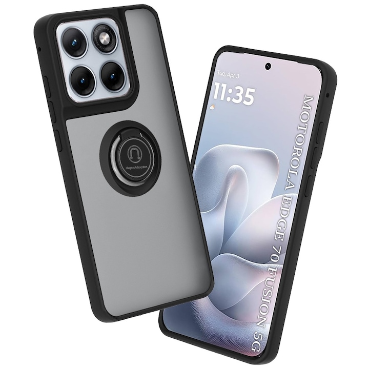 Husa pentru Motorola Edge 70 Fusion Daden® Glinth, Suport Inel, Antisoc, Calitate Premium, Fumuriu cu Margini Negre