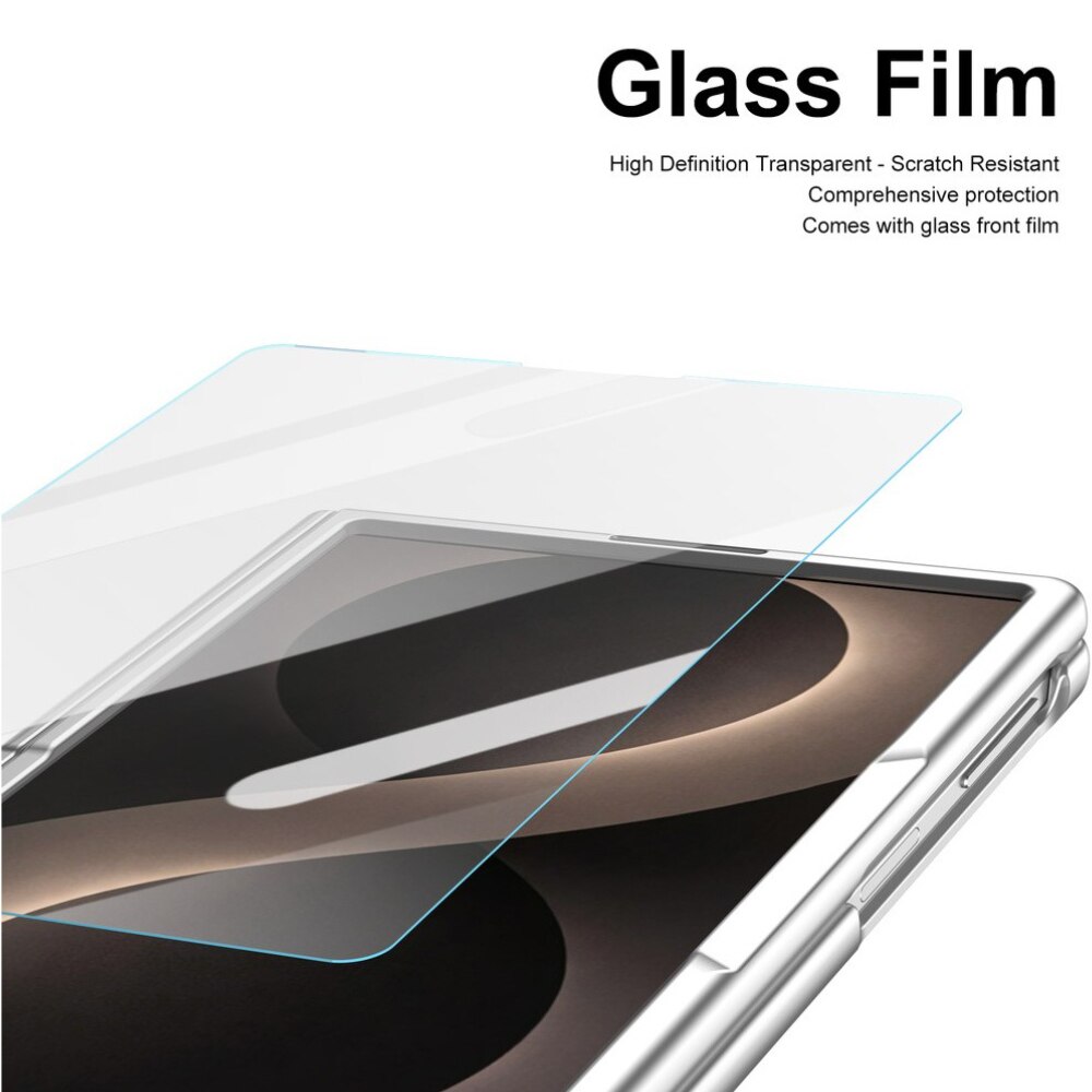 Husa Business pentru Samsung Galaxy Z Fold8 / Fold 8, Textura Piele Eco, Protectie Balama 360°, Stylus Inclus cu Slot Dedicat, Folie Sticla Ecran Frontal, Anti-Amprenta, White Leather