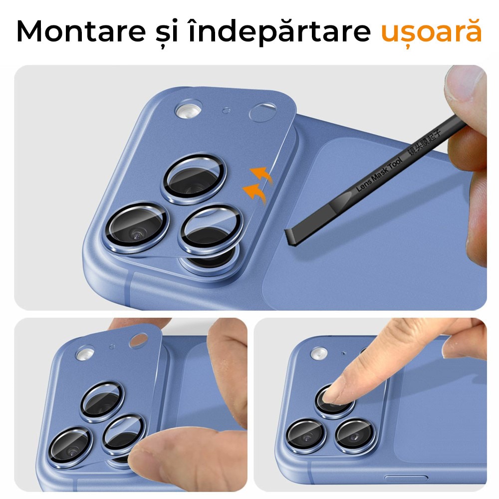 Folie Camera din sticla pentru iPhone 18 Pro, Full Cover, Protectie Completa, Daden, Ultra Rezistenta, Calitate Premium, Albastru