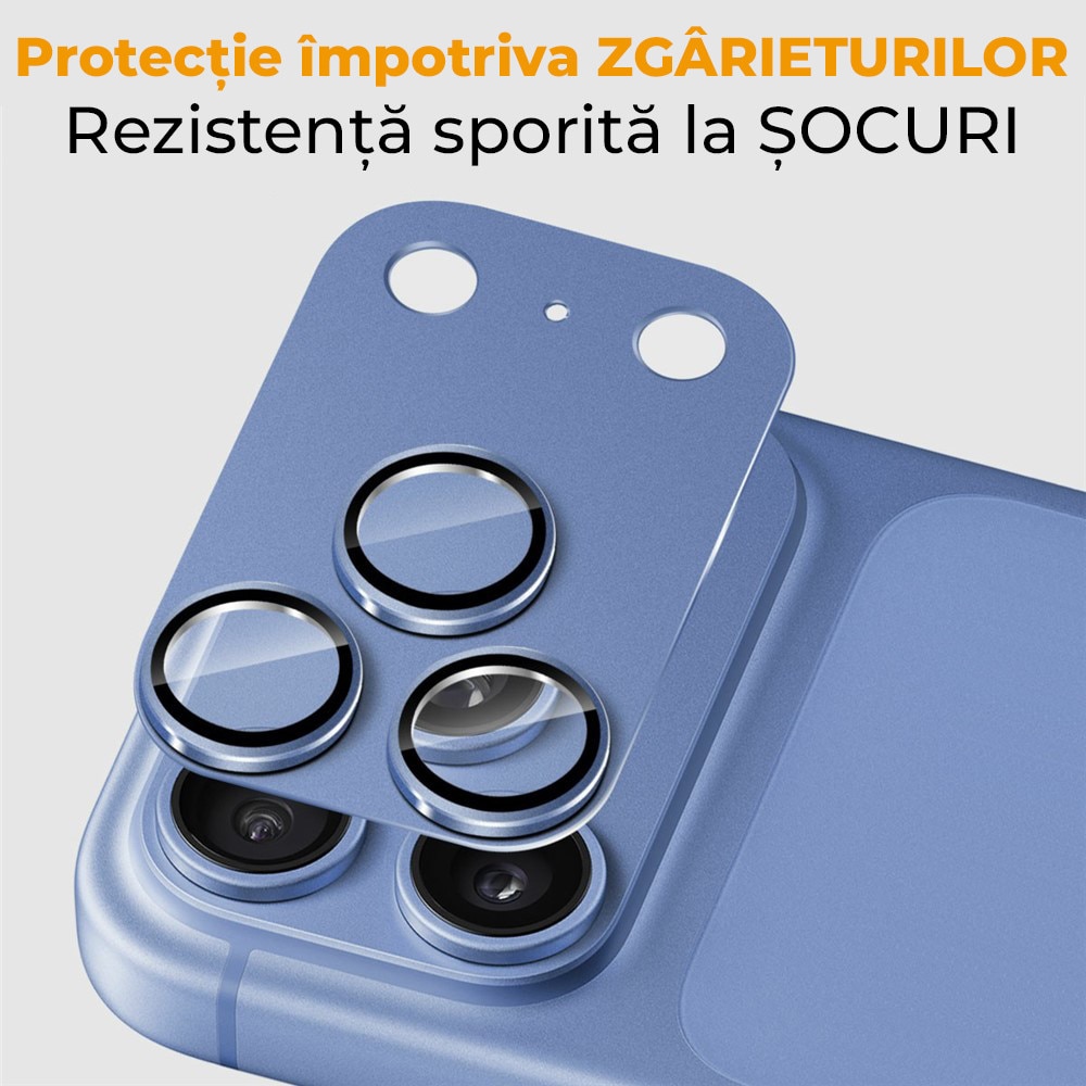 Folie Camera din sticla pentru iPhone 18 Pro, Full Cover, Protectie Completa, Daden, Ultra Rezistenta, Calitate Premium, Albastru