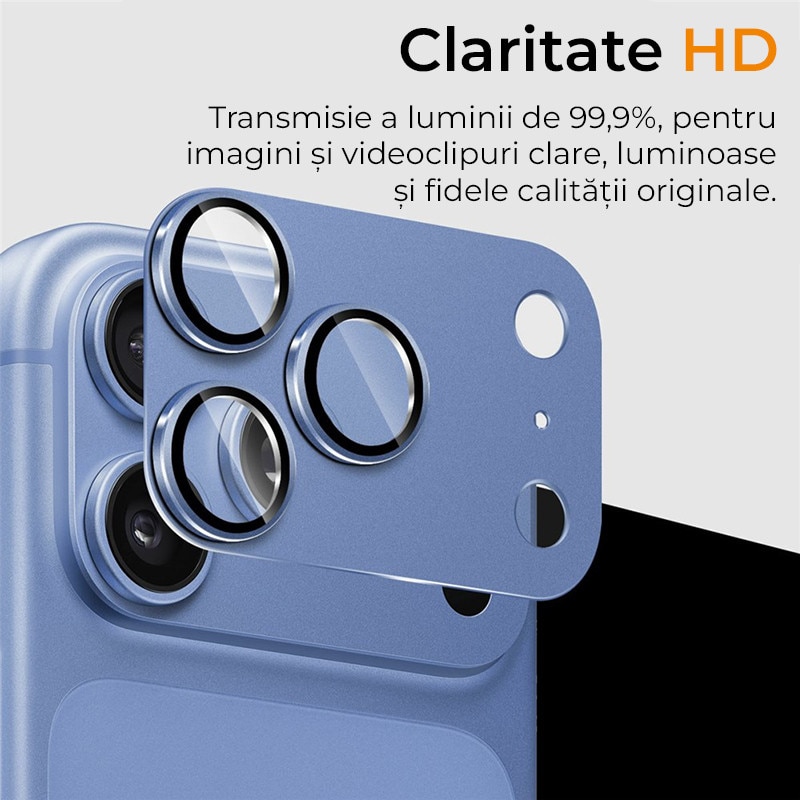 Folie Camera din sticla pentru iPhone 18 Pro, Full Cover, Protectie Completa, Daden, Ultra Rezistenta, Calitate Premium, Albastru