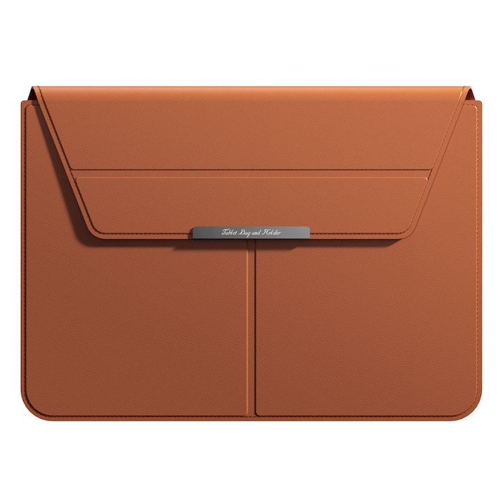 Geanta pentru laptop 13 inch, PU, multifunctionala, stand pliabil, rezistenta la apa si uzura, stil fashion, portabila, 358x245x20mm, maro