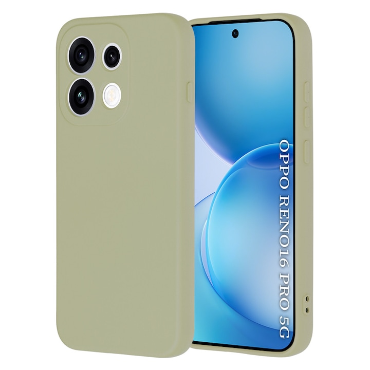 Husa pentru Oppo Reno 16 Pro 5G Liquid Silicone, subtire, captusita cu microfibra, anti amprenta, protectie camera foto, verde