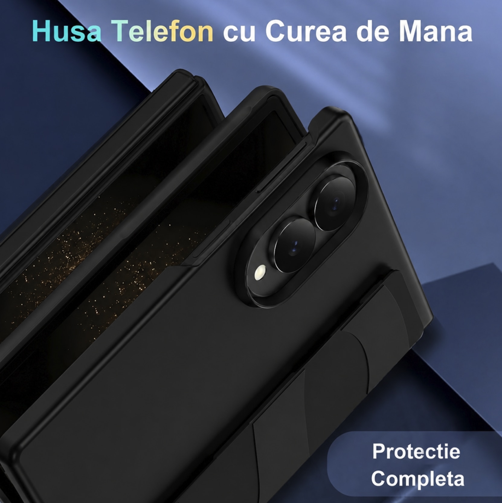 Husa pentru Samsung Galaxy Z Fold 8, cu Cureau de Mana, Anti Soc, Negru