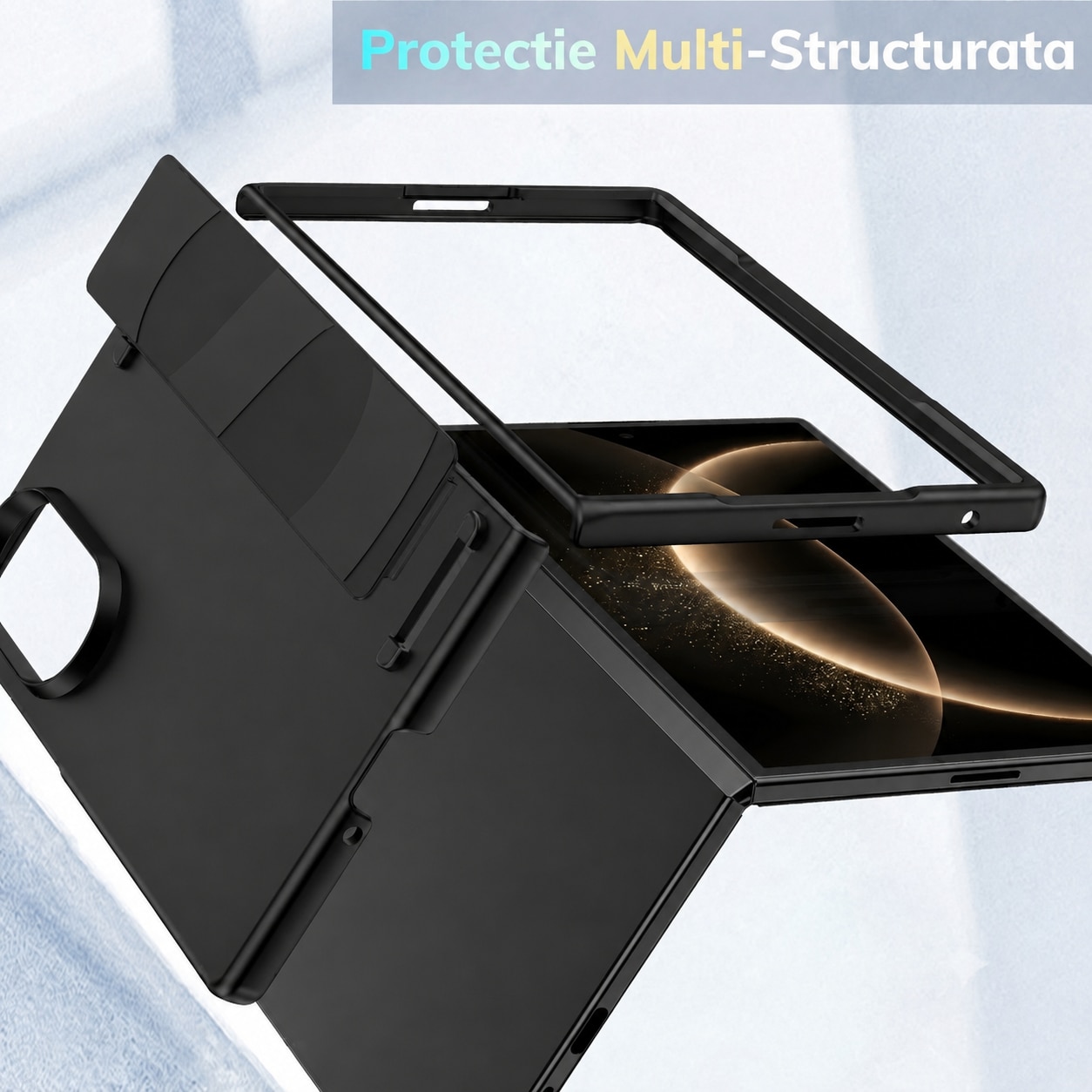 Husa pentru Samsung Galaxy Z Fold 8, cu Cureau de Mana, Anti Soc, Negru