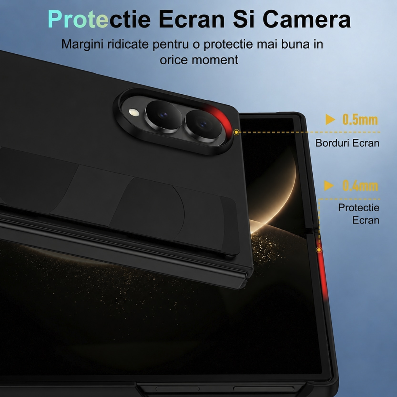 Husa pentru Samsung Galaxy Z Fold 8, cu Cureau de Mana, Anti Soc, Negru