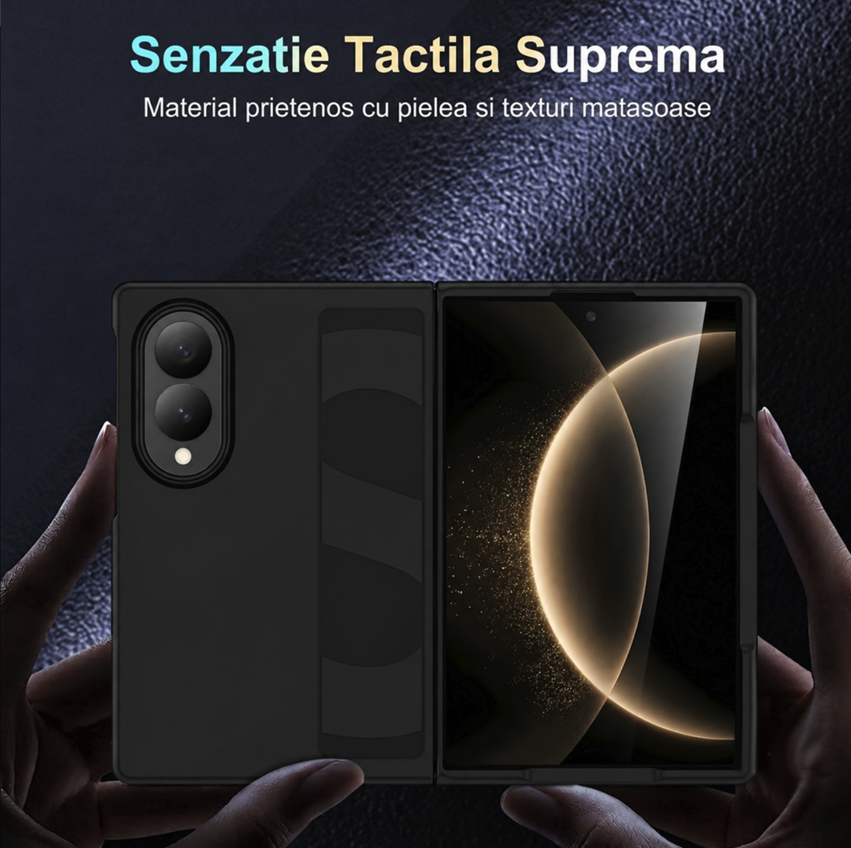 Husa pentru Samsung Galaxy Z Fold 8, cu Cureau de Mana, Anti Soc, Negru