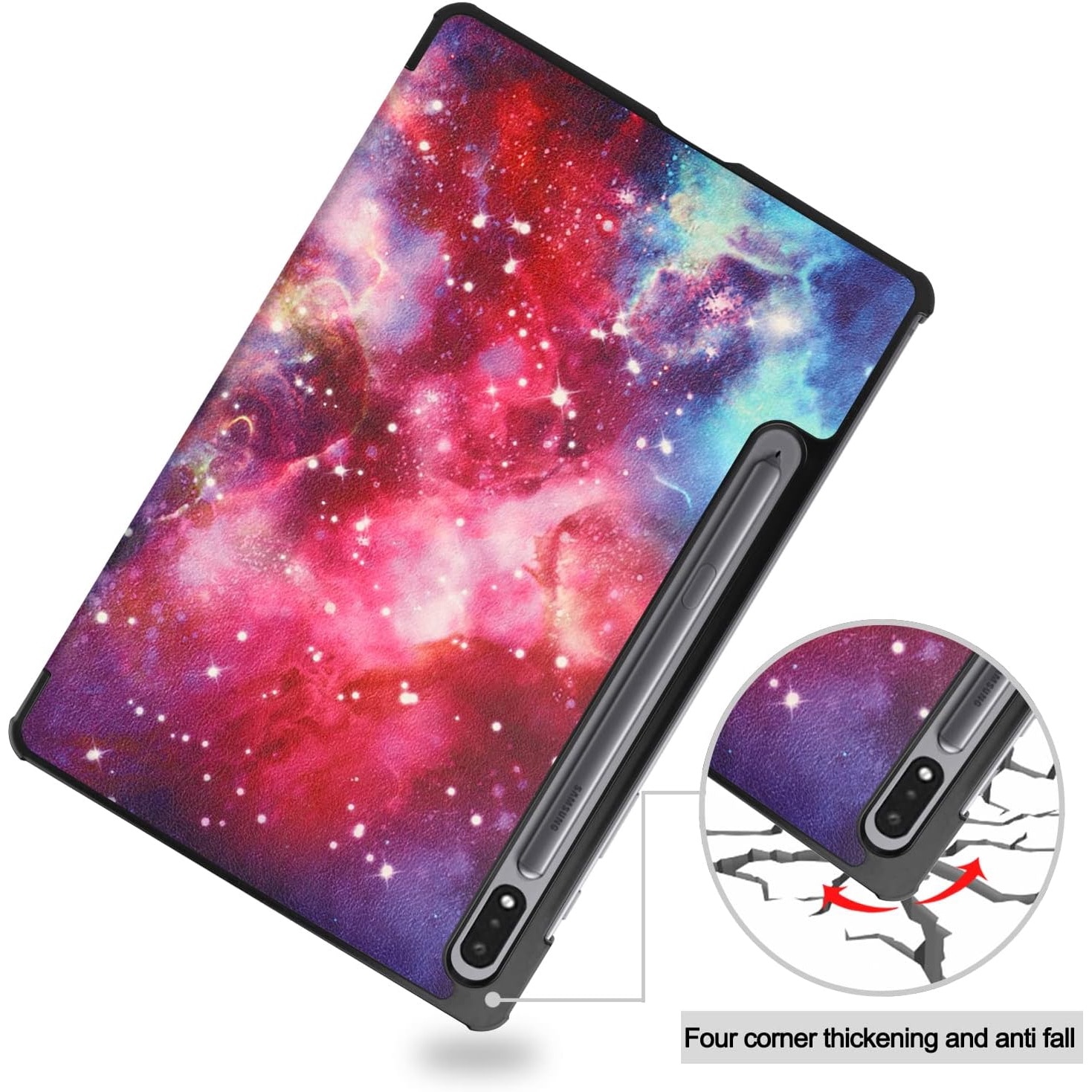 Husa pentru Samsung Galaxy Tab S10+/S9+/S9Fe+, 12.4", UltraSlim de tip stand, functie sleep/wake-up, Smart Cover, model Galaxy, Sigloo