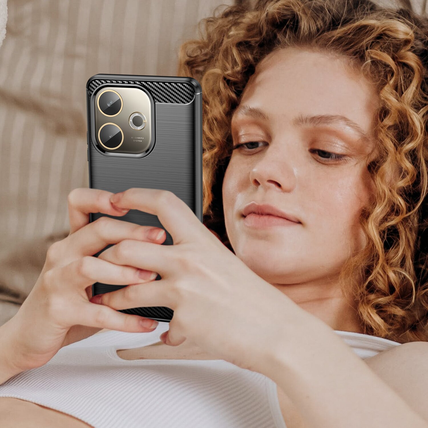 Husa telefon, pentru Oppo A5 Pro 5G, De inalta calitate subtire si usoara periata confortabila TPU Soft Feel, Carbon Fiber Negru