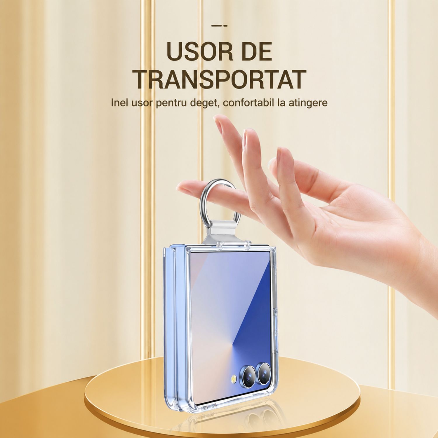 Husa de protectie din PC si PVC pentru Samsung Galaxy Z Flip8 cu Inel, Protectie Completa Antisoc, Ultra Subtire, Alb Mat Transparent