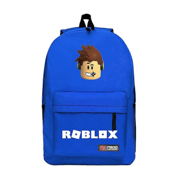 Rucsac/ghiozdan laptop din canvas, cu imprimeu Roblox si model in romb, rezistent la uzura si repelent la apa, compartiment pentru laptop 15.6 inch, albastru, 20L