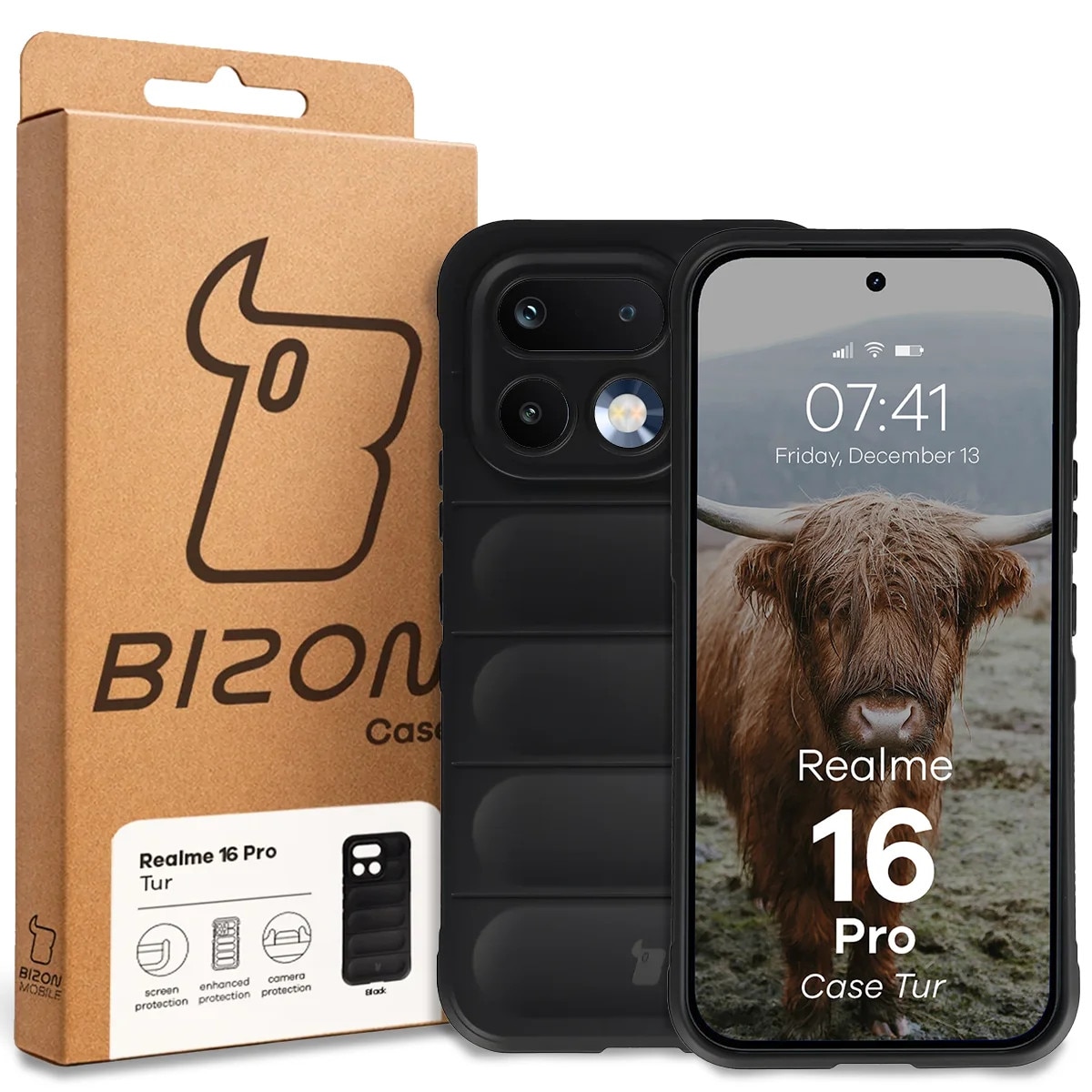Husa Bizon Case Tur pentru Realme 16 Pro 5G, Negru