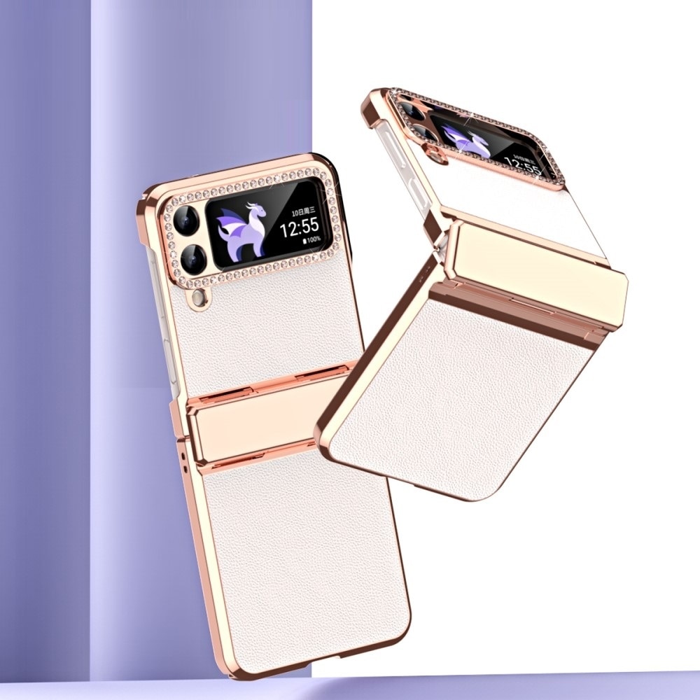 Husa pentru Samsung Galaxy Z Flip 4 5G, ERBORD, TPU/Piele ecologica, Alb/Auriu