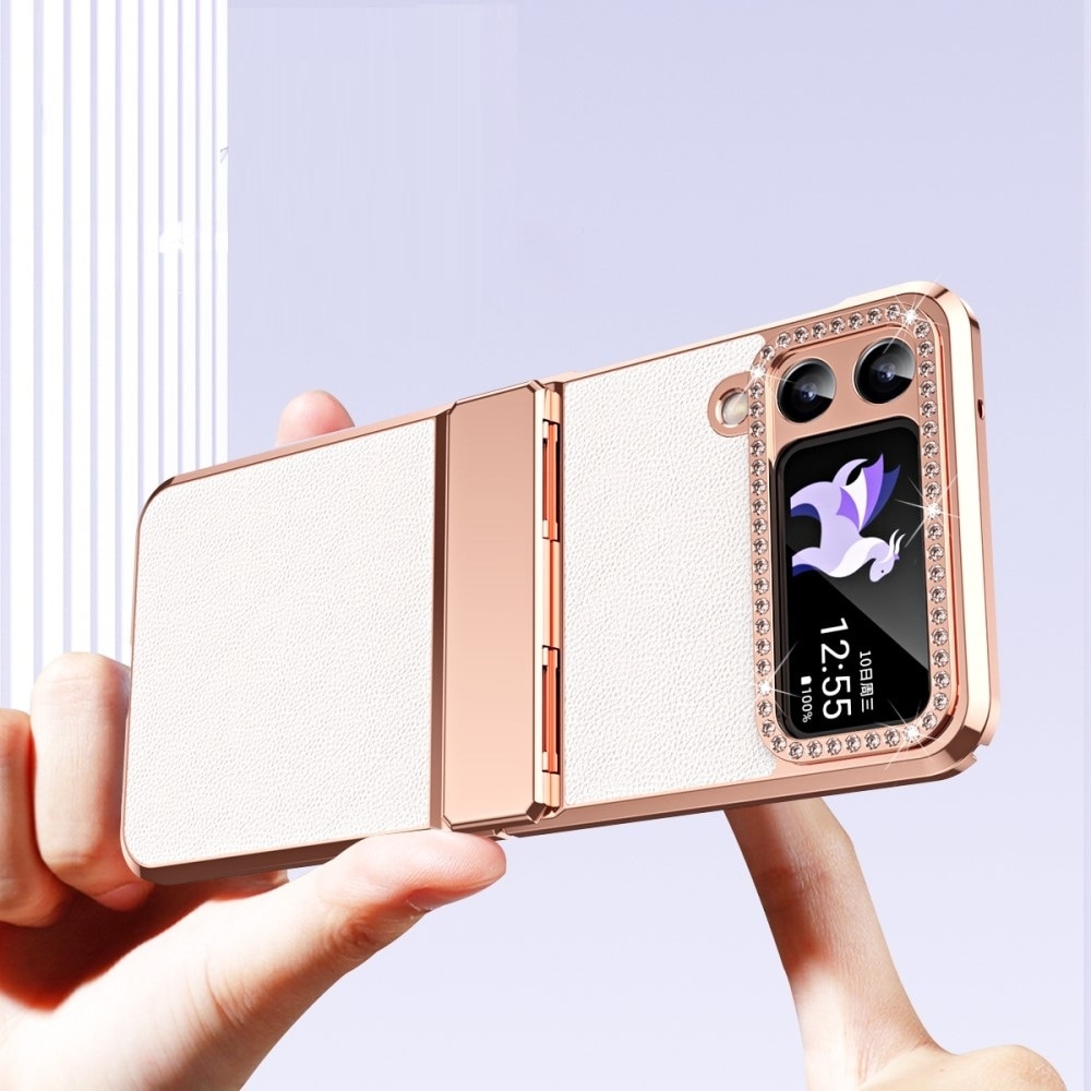 Husa pentru Samsung Galaxy Z Flip 4 5G, ERBORD, TPU/Piele ecologica, Alb/Auriu