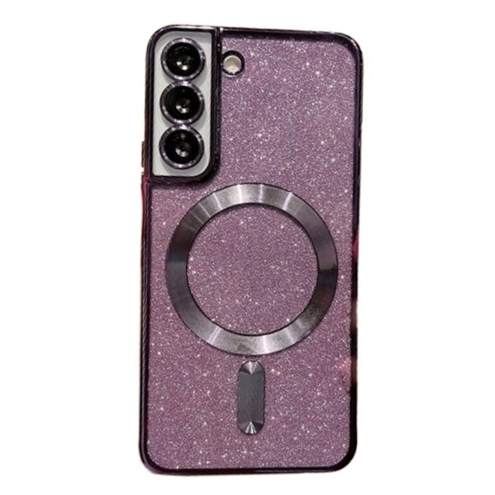 Husa de Protectie 2 in 1, Flippy, Husa pentru Samsung Galaxy S24, Glitter Chrome Magsafe, din TPU, Magnetica, cu Protectie Lentila, Mov