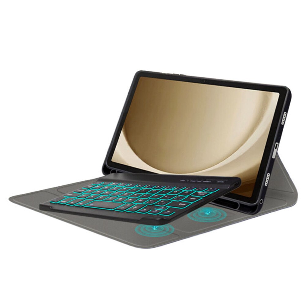Husa NeatlyTab cu Tastatura Magnetica Wireless pentru Samsung Galaxy Tab A9, OPTIM SOLUTION, Protectie 360°, Iluminare RGB, Stand Ajustabil, Pencil Holder, Butoane Responsive si Silentioase, Piele Ecologica, Eleganta si Functionalitate, Negru