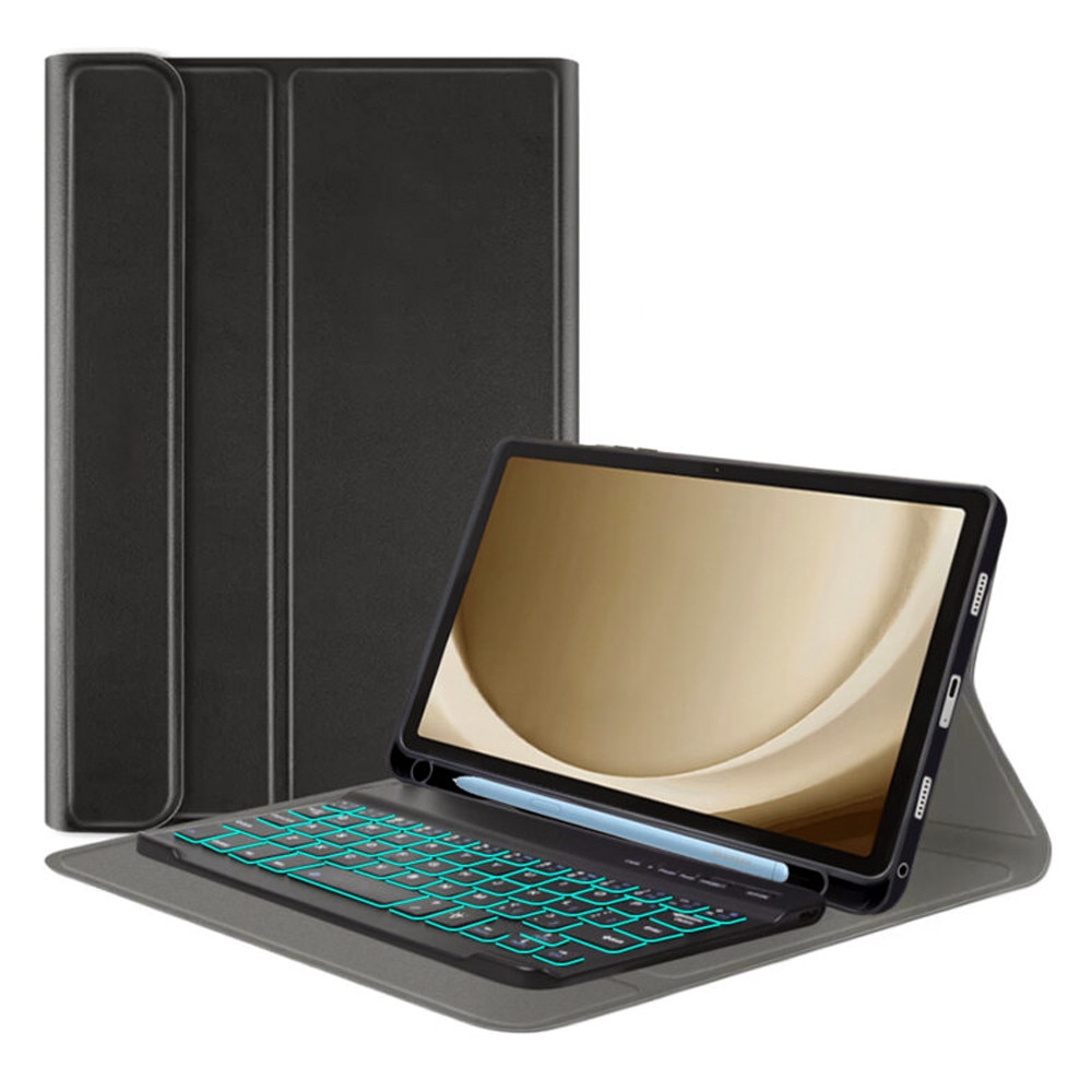 Husa NeatlyTab cu Tastatura Magnetica Wireless pentru Samsung Galaxy Tab A9, OPTIM SOLUTION, Protectie 360°, Iluminare RGB, Stand Ajustabil, Pencil Holder, Butoane Responsive si Silentioase, Piele Ecologica, Eleganta si Functionalitate, Negru