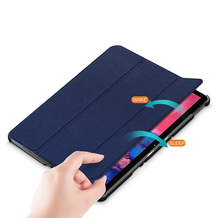 Husa tableta Piele, Tip Carte pentru Lenovo Tab M9 9.0", Protectie Completa, Functie de Stand, Close To Sleep, Soft Touch, Durabil, Albastru