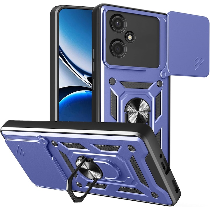 Husa pentru Oppo A5 Pro 5G Ring Armor Kickstand Tough Rugged Cover cu protectie camera Albastru