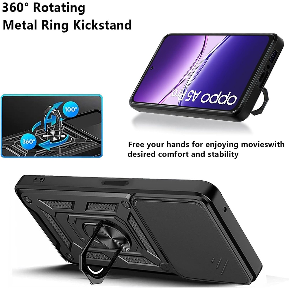 Husa pentru Oppo A5 Pro 5G Ring Armor Kickstand Tough Rugged Cover cu protectie camera Albastru