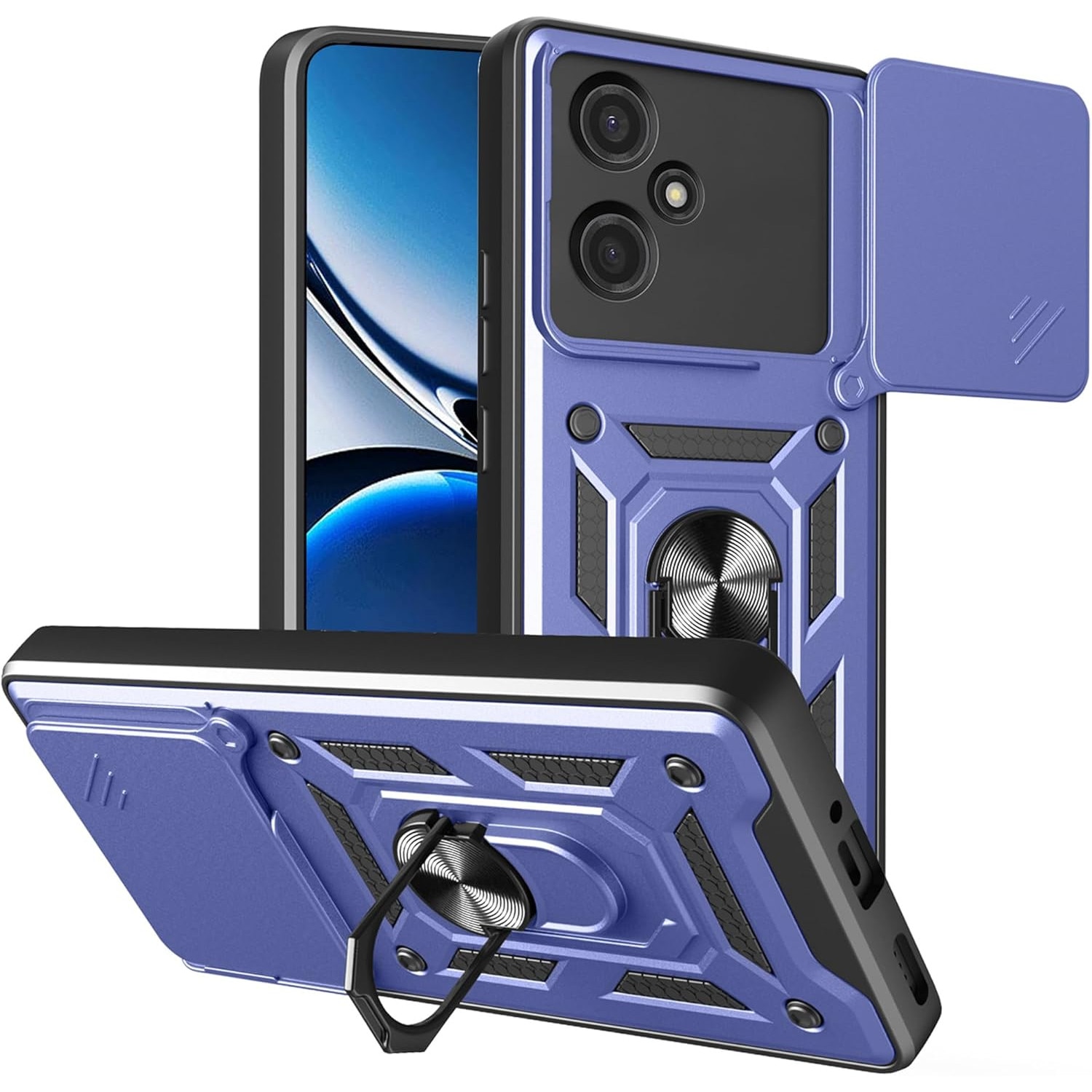 Husa pentru Oppo A5 Pro 5G Ring Armor Kickstand Tough Rugged Cover cu protectie camera Albastru