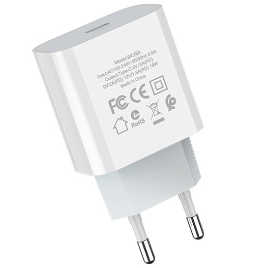 Incarcator retea Speedy BA38A 20W, Quick Charge 3.0, PD 3.0, USB-C, White