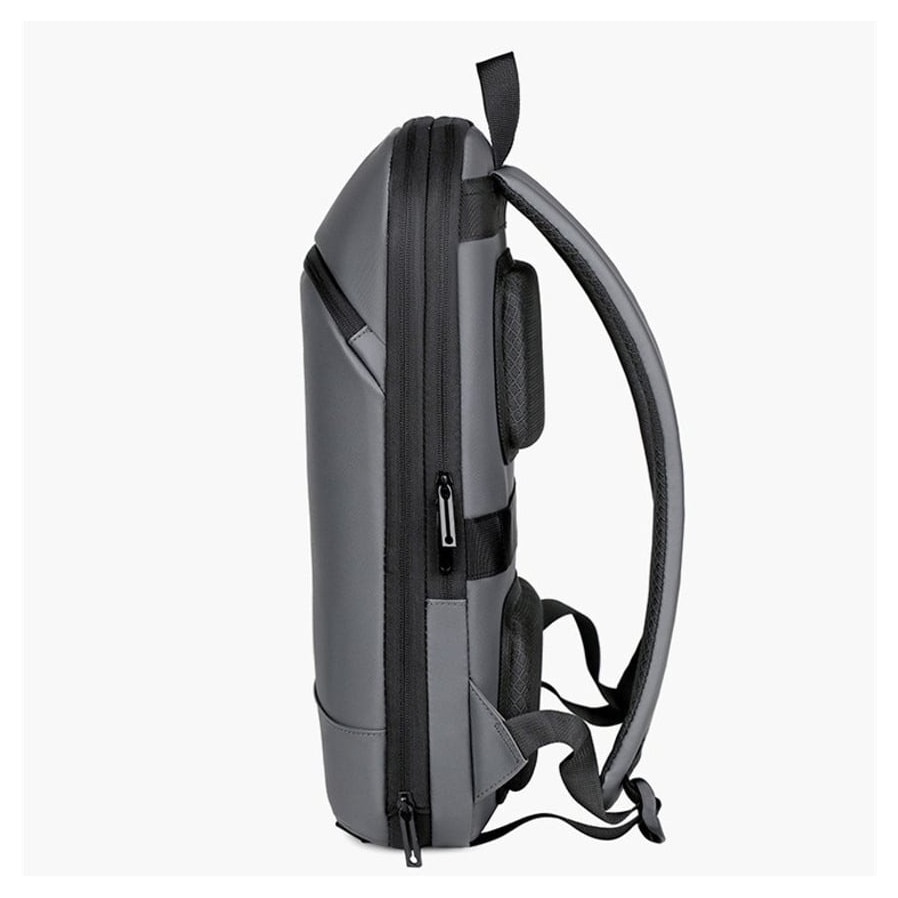 Rucsac pentru laptop din piele sintetica, expandabil, rezistent la apa, port USB, buzunar ascuns anti-furt, bej, 30 x 45 x 7 cm (expandabil la 15 cm), emag01-WT10469