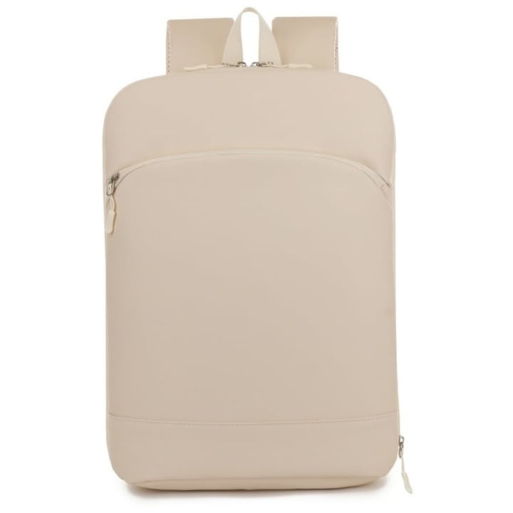 Rucsac pentru laptop din piele sintetica, expandabil, rezistent la apa, port USB, buzunar ascuns anti-furt, bej, 30 x 45 x 7 cm (expandabil la 15 cm), emag01-WT10469