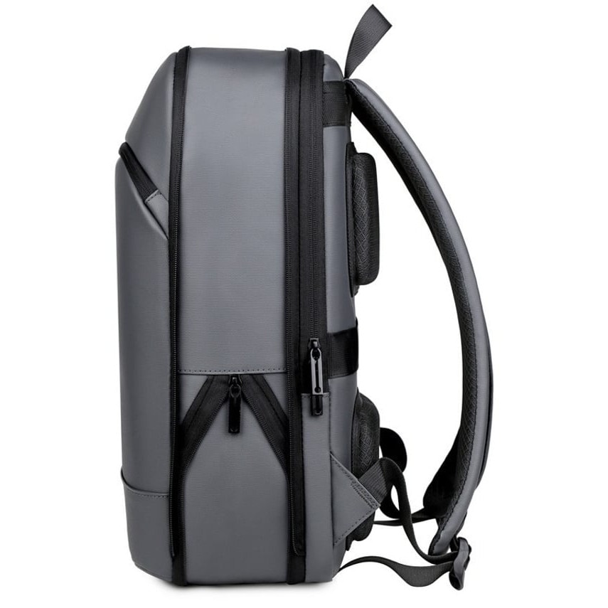 Rucsac pentru laptop din piele sintetica, expandabil, rezistent la apa, port USB, buzunar ascuns anti-furt, bej, 30 x 45 x 7 cm (expandabil la 15 cm), emag01-WT10469