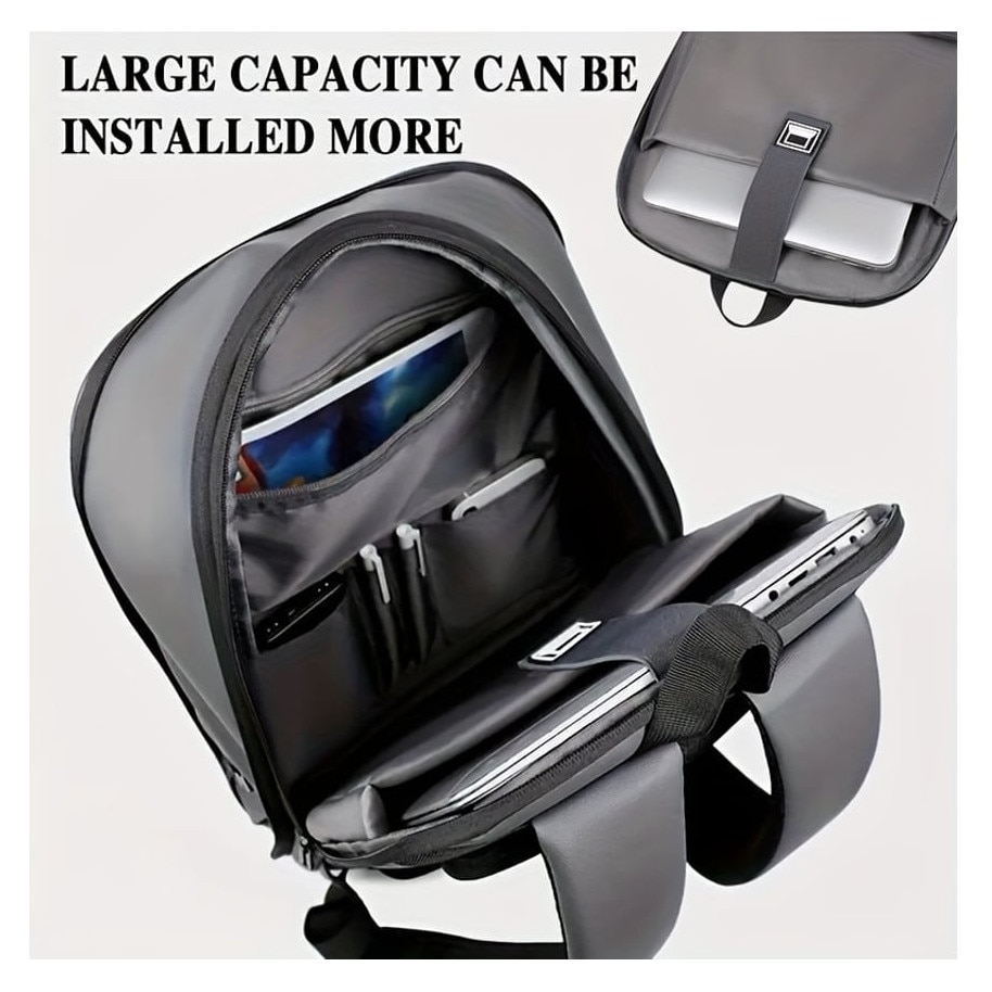 Rucsac pentru laptop din piele sintetica, expandabil, rezistent la apa, port USB, buzunar ascuns anti-furt, bej, 30 x 45 x 7 cm (expandabil la 15 cm), emag01-WT10469