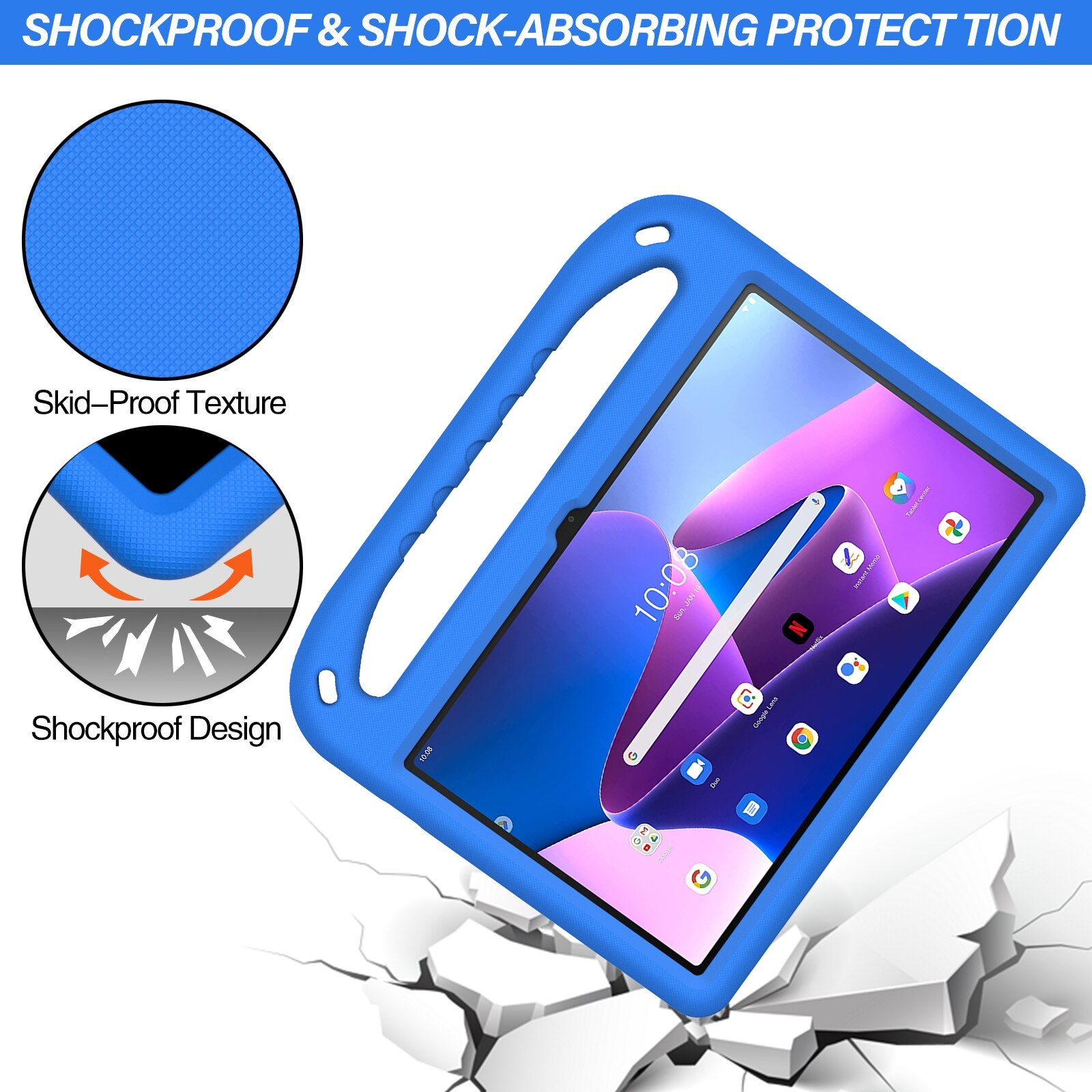 Husa tableta pentru Lenovo Tab M10 Plus 10.6 3rd Gen 2022, material EVA, tip design cu maner, protectie anti-soc, suport, Albastru