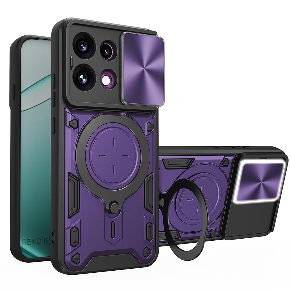 Husa pentru Oppo Reno 16F, 16FS cu protectie pentru camera si suport magnetic integrat Ring Shockproof, mov