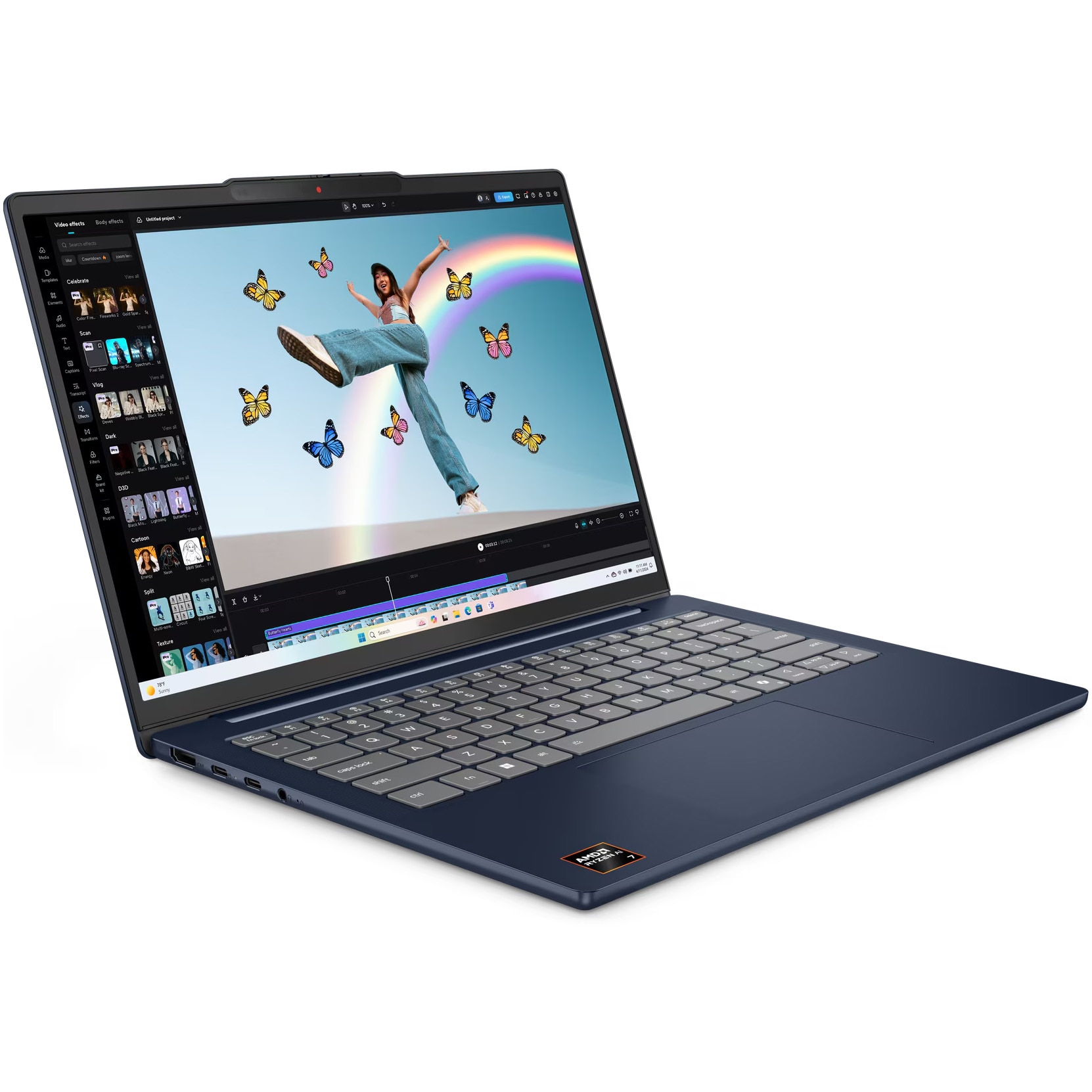 Laptop Lenovo IdeaPad Slim 5 14AKP10 cu procesor AMD Ryzen™ AI 5 330 pana la 4.5GHz, 14" WUXGA, OLED, 16GB DDR5, 512GB SSD, AMD Radeon™ 820M Graphics, No OS, Cosmic Blue, 3y Courier or Carry-in