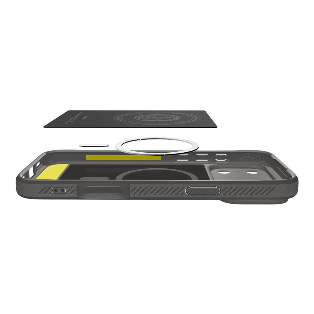 Husa pentru Apple iPhone 17 Pro Spigen Rugged Armor MagSafe, Protectie camera, Incarcare wireless, Gri