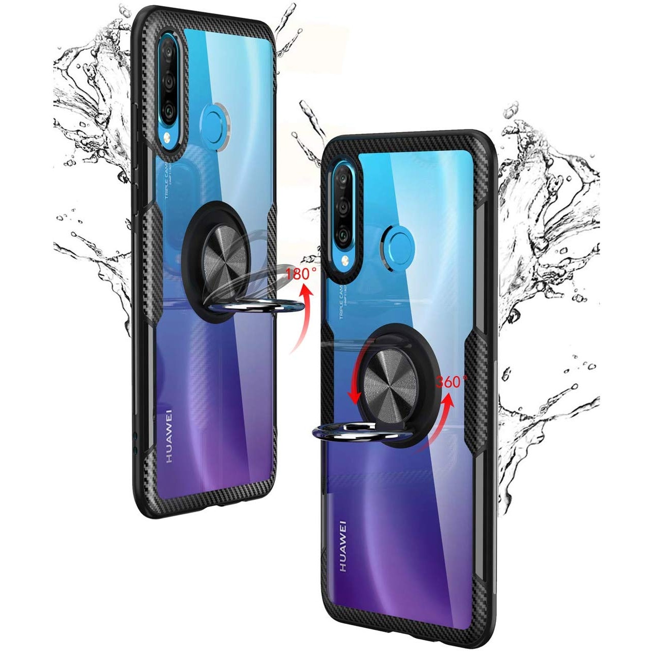 Husa de protectie pentru Huawei P30 Lite, Hybrid Antisoc, Kickstand, Bumper inel rotativ 360, Negru