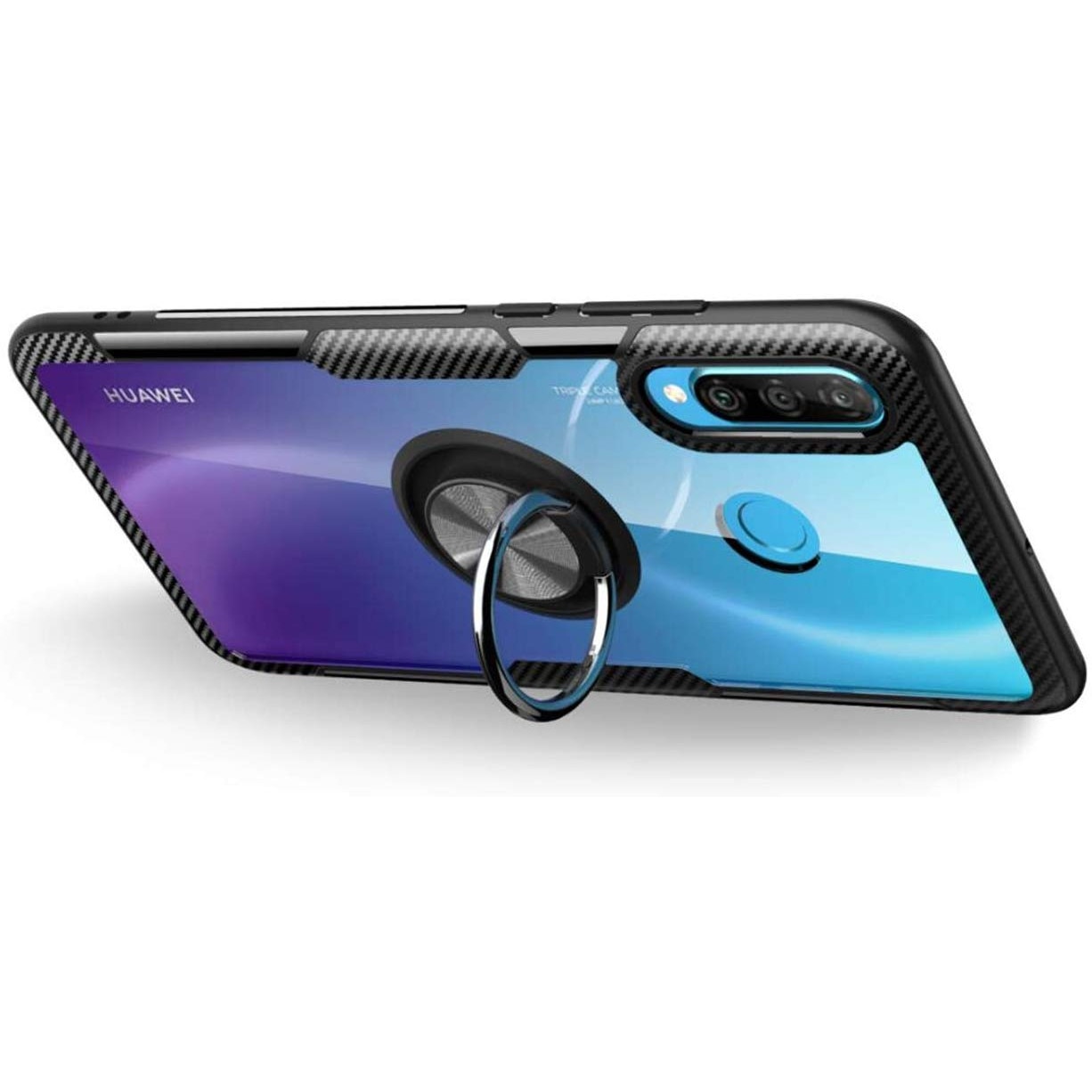 Husa de protectie pentru Huawei P30 Lite, Hybrid Antisoc, Kickstand, Bumper inel rotativ 360, Negru