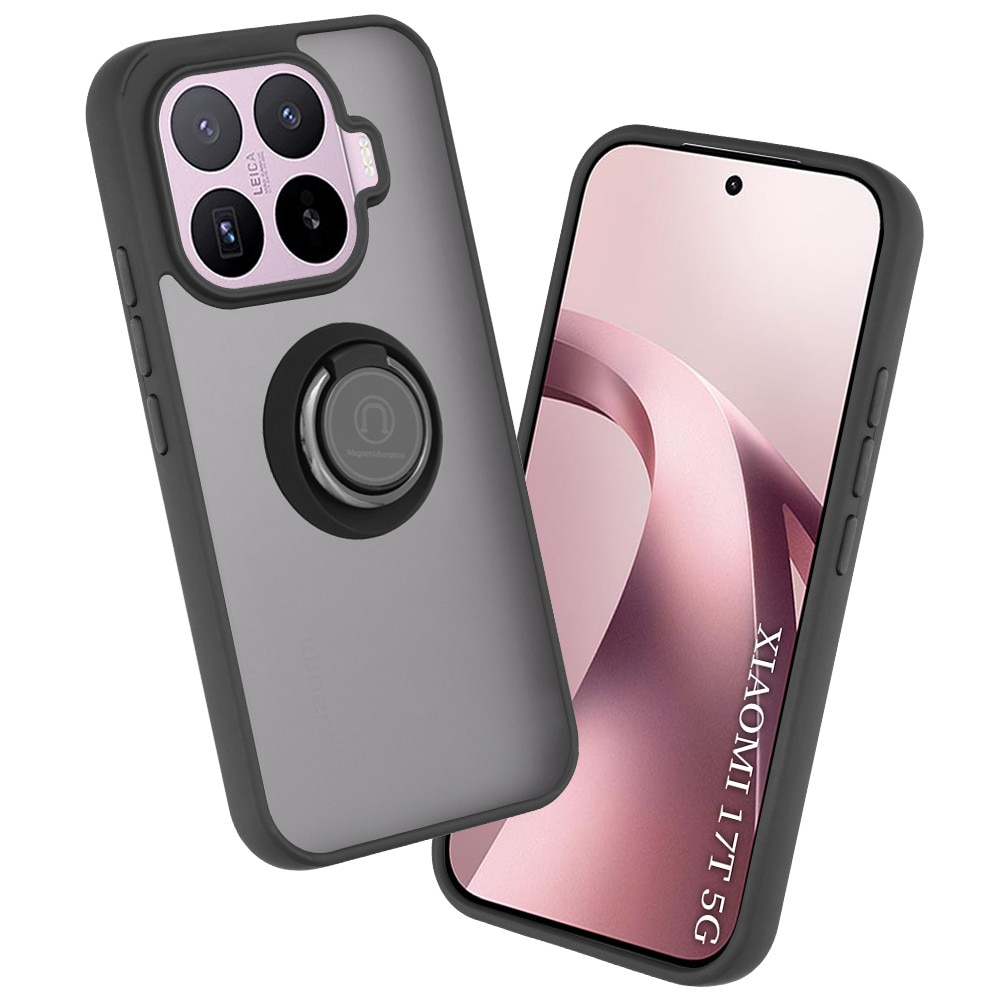 Husa de protectie pentru Xiaomi 17T premium cu inel stand rotativ, suport magnetic si bumper anti-alunecare - negru