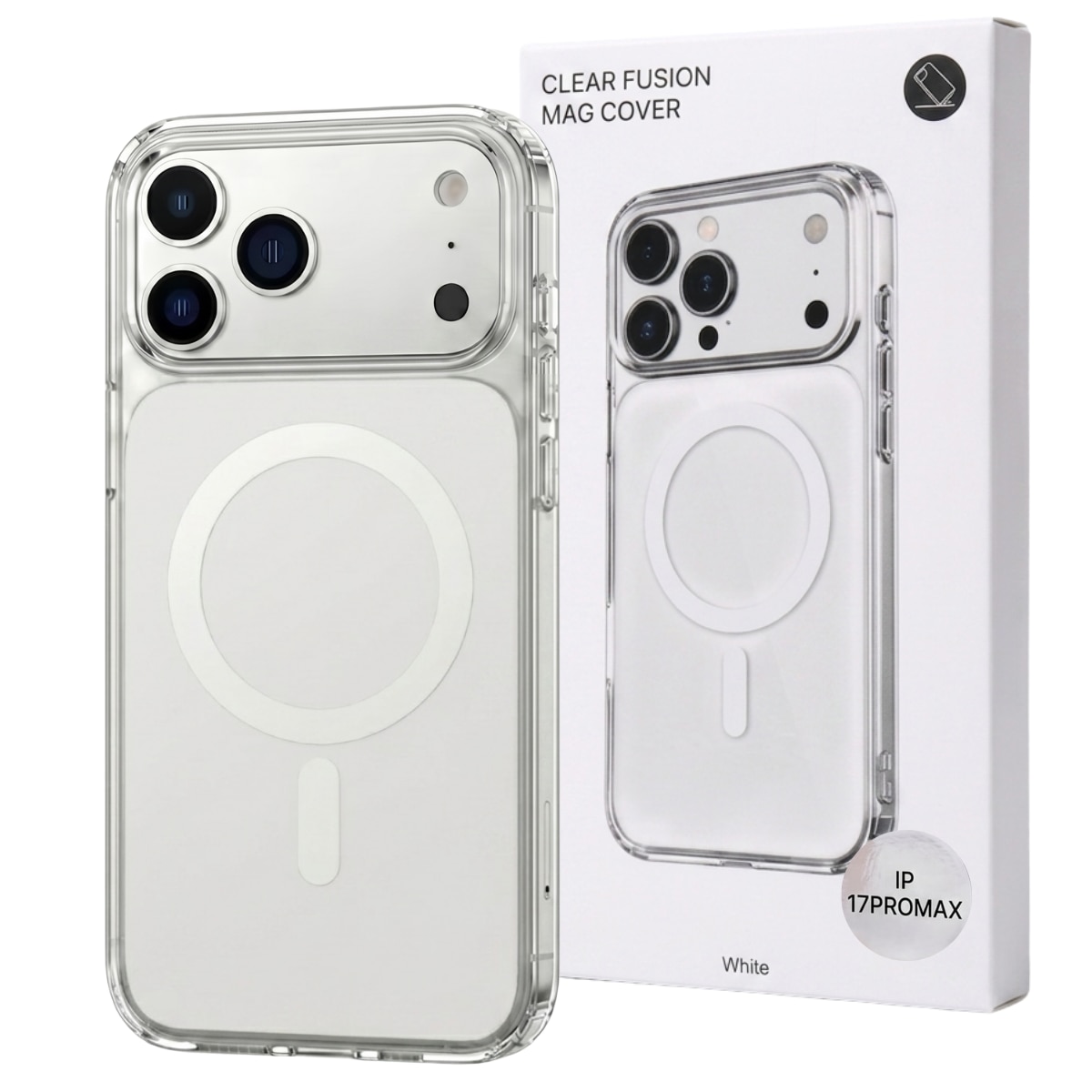 Husa pentru iPhone 17 PRO MAX Alb, HEYBINGO®, design slim, MagSafe, Anti-Soc, Anti Zgarieturi, Clear Fusion Mag Cover