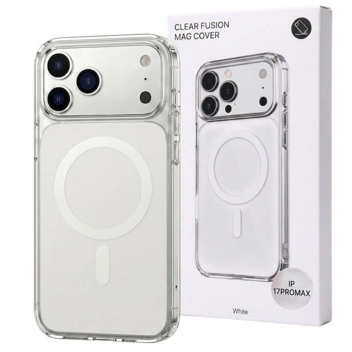Husa pentru iPhone 17 PRO MAX Alb, HEYBINGO®, design slim, MagSafe, Anti-Soc, Anti Zgarieturi, Clear Fusion Mag Cover