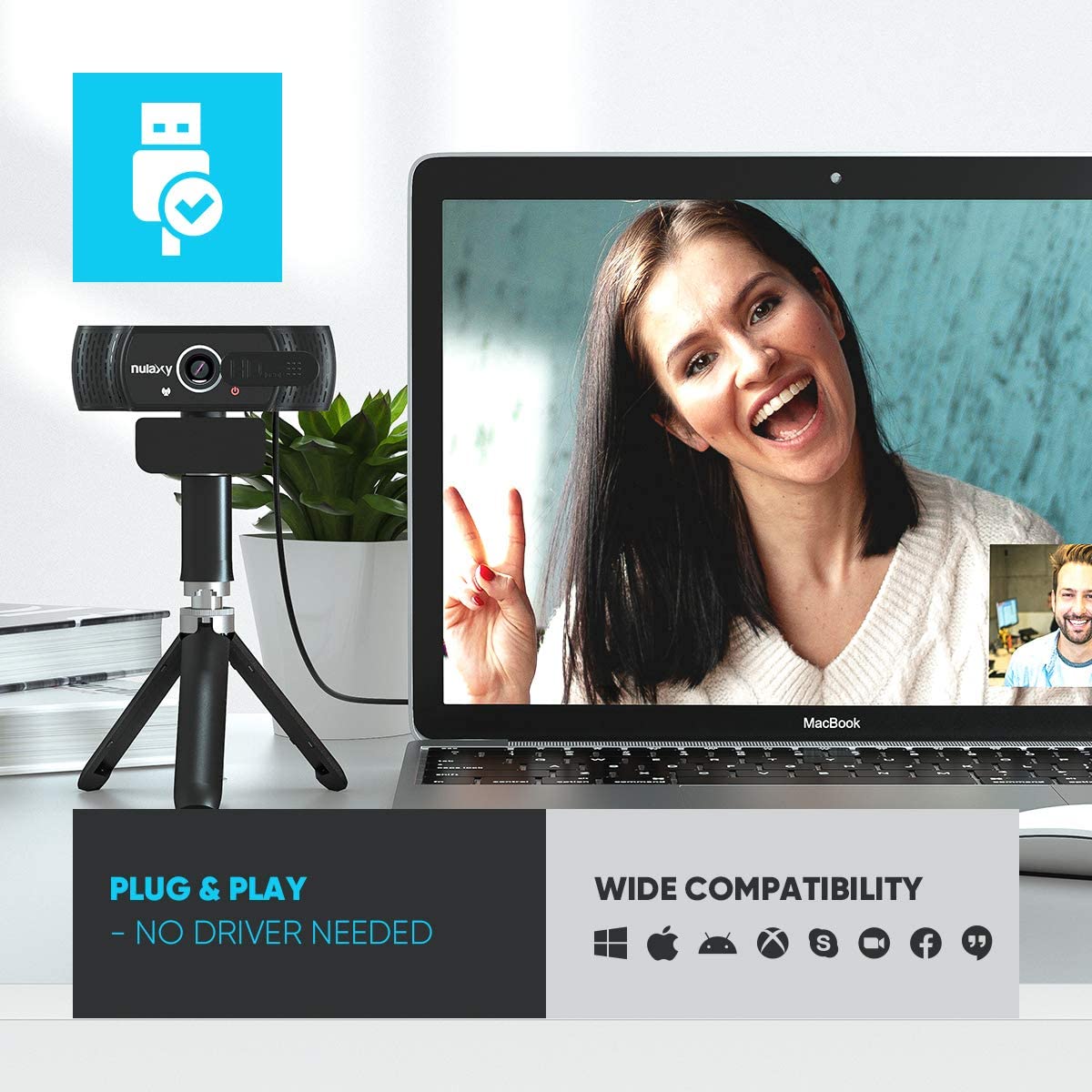 Camera web Nulaxy C900, Full HD, Black