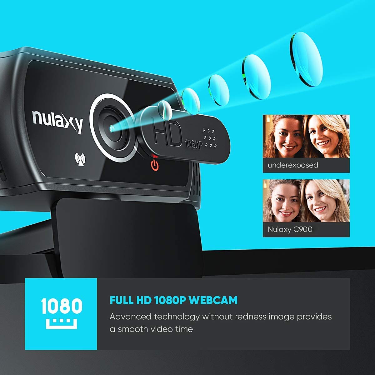 Camera web Nulaxy C900, Full HD, Black
